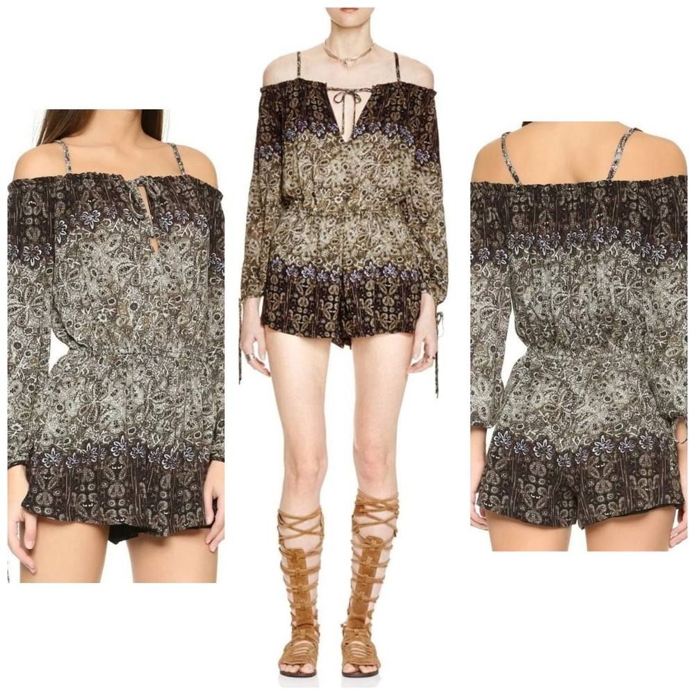 Free People So Divine Off The Shoulder Romper Midnight Combo
